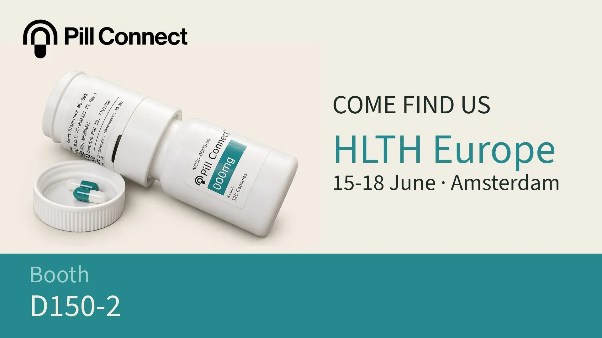 Pill Connect are attending HLTH conference at booth D150-2. Images shows their smart pill dispenser.