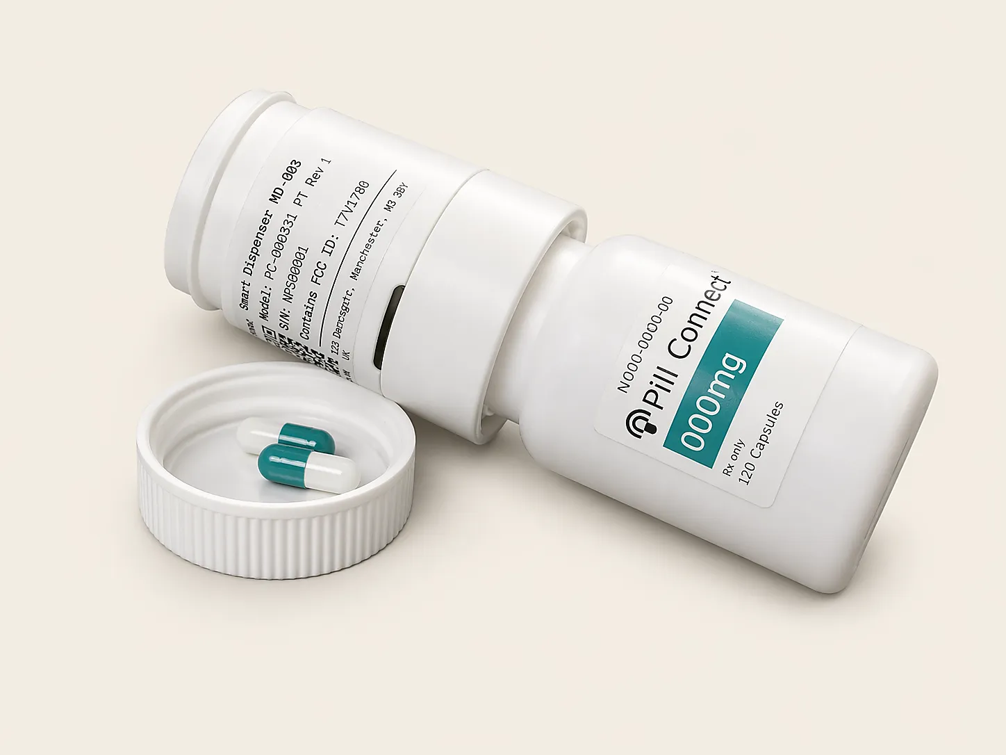 Pill Connect Dispenser attached to a pill bottle